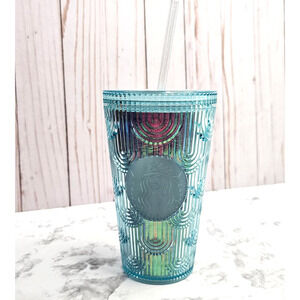 Starbucks Spring 2022 Blue Iridescent Mermaid Tumbler Rainbow Pattern Cup 16oz